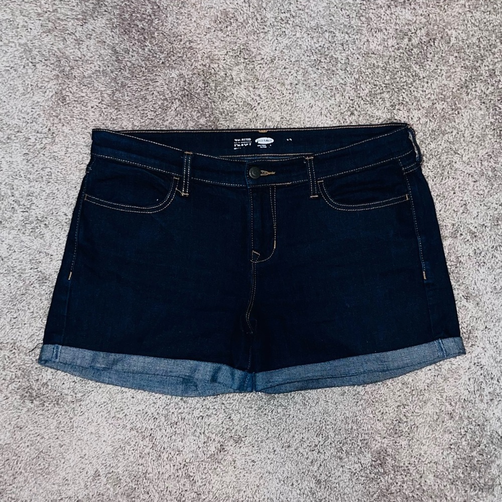 Dark navy cuffed blue Jean shorts